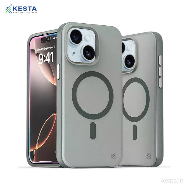 iPhone 15 Cover - MagArmour Gray Hybrid Case (Grip + Gloss – Textured for Control, Smooth Style)