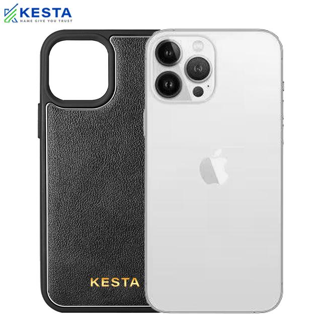 iPhone 14 Pro Cover - Chrome Black Leather Case (Lightweight Design)