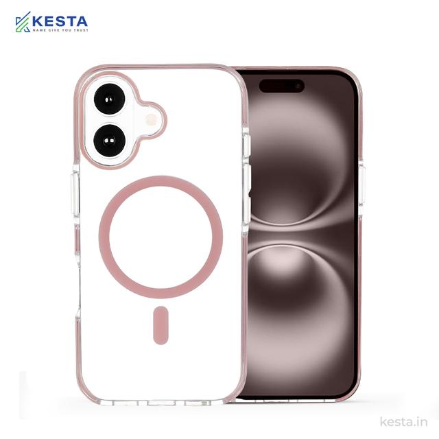 iPhone 16 Plus Cover - Ice Crystals Pink Transparent Case (Military-Grade Drop Protection & Magsafe)