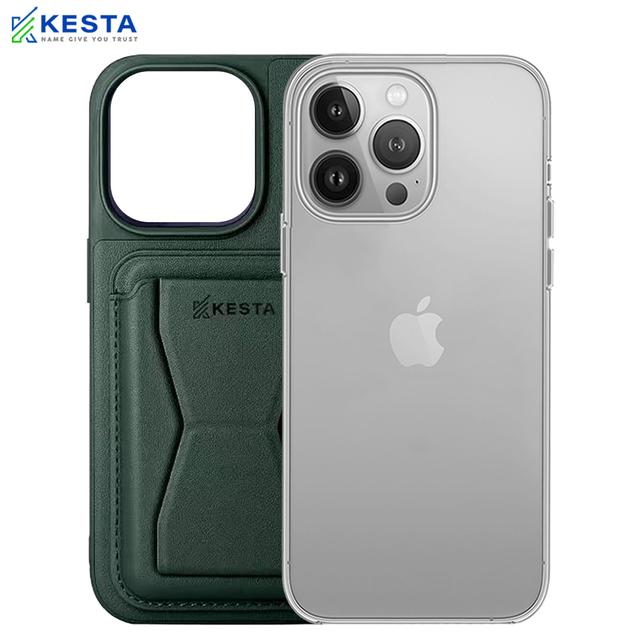 iPhone 13 Pro Cover - Cred Green Leather Case (With Card Holder)