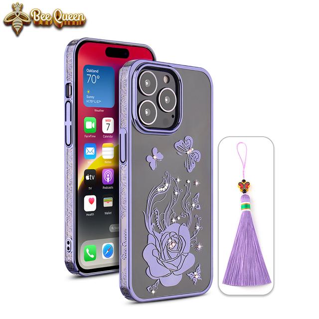 iPhone 14 Pro Max Bling Flower Purple Case