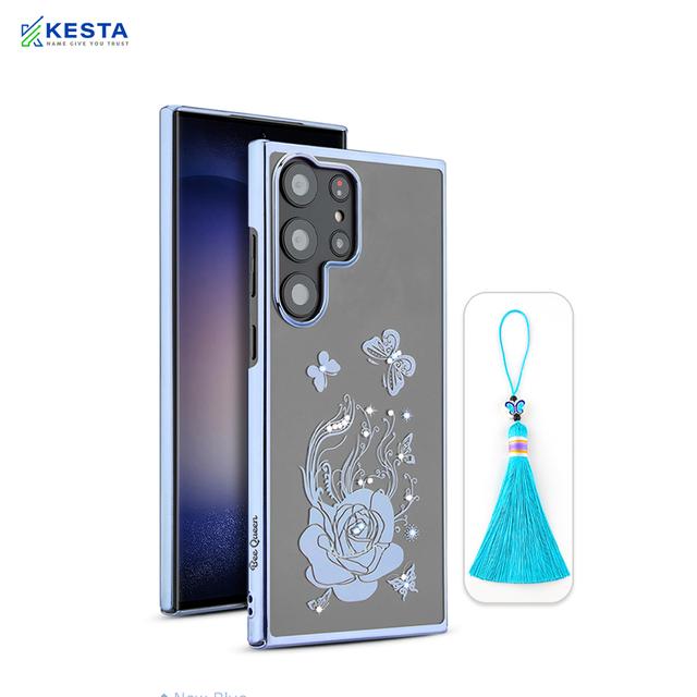 Samsung S22 Ultra Cover - Bling Flower Blue Transparent Case (Unique Design)