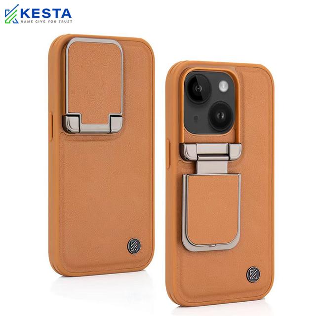 iPhone 15 Plus Cover - Elegant Brown Leather Case (With Camera Protection)