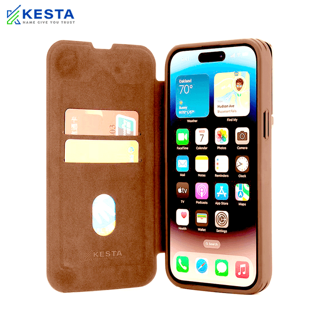 iPhone 13 Pro Cover - Elegant Flip Brown Leather Case (Handcrafted Excellence with a Luxurious Feel)