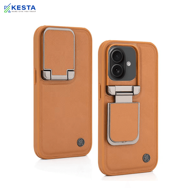 iPhone 16 Cover - Elegant Brown Leather Case (With Camera Protection)