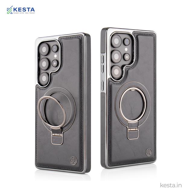 Samsung S25 Ultra Cover - Classy Elite Black Leather Case (Built-In Magnetic Ring Holder)