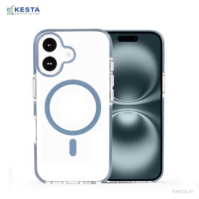 iPhone 16 Cover - Ice Crystals Blue Transparent Case (Military-Grade Drop Protection & Magsafe)