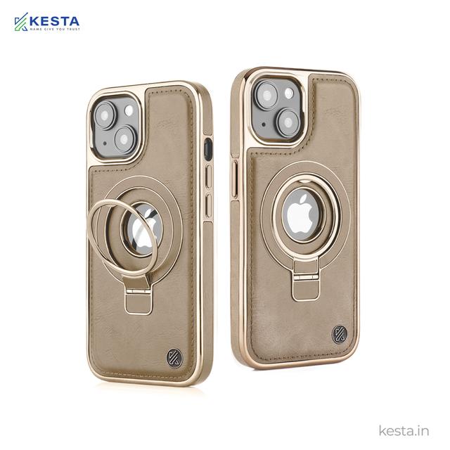 iPhone 15 Cover - Classy Elite Desert Leather Case (Built-In Magnetic Ring Holder)