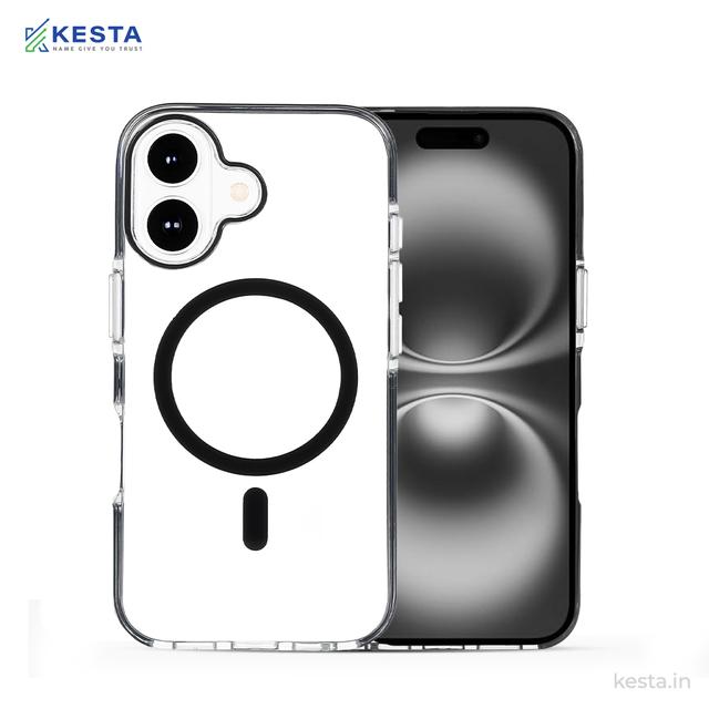 iPhone 16 Plus Cover - Ice Crystals Black Transparent Case (Military-Grade Drop Protection & Magsafe)