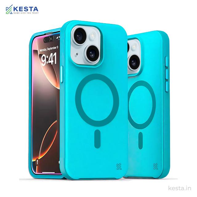 iPhone 15 Cover - MagArmour Blue Hybrid Case (Grip + Gloss – Textured for Control, Smooth Style)