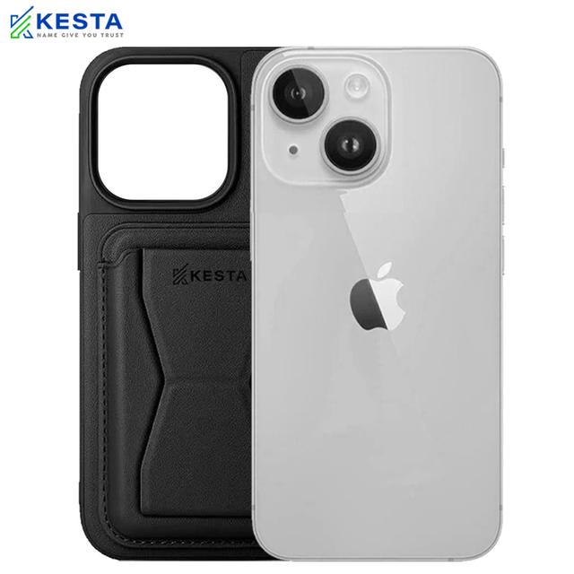 iPhone 15 Cover - Cred Black Leather Case (With Card Holder)