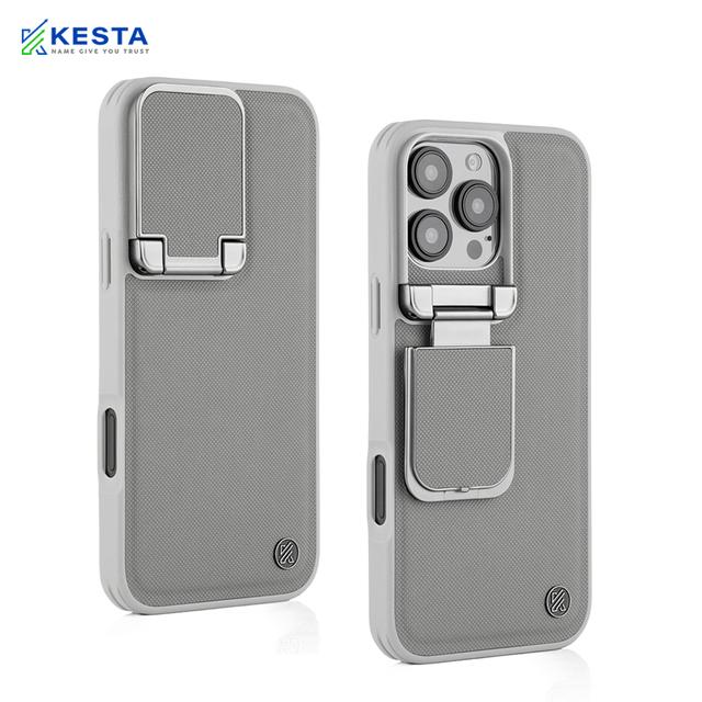 iPhone 16 Pro Cover - Elegant Gray Titanium Leather Case (With Camera Protection)