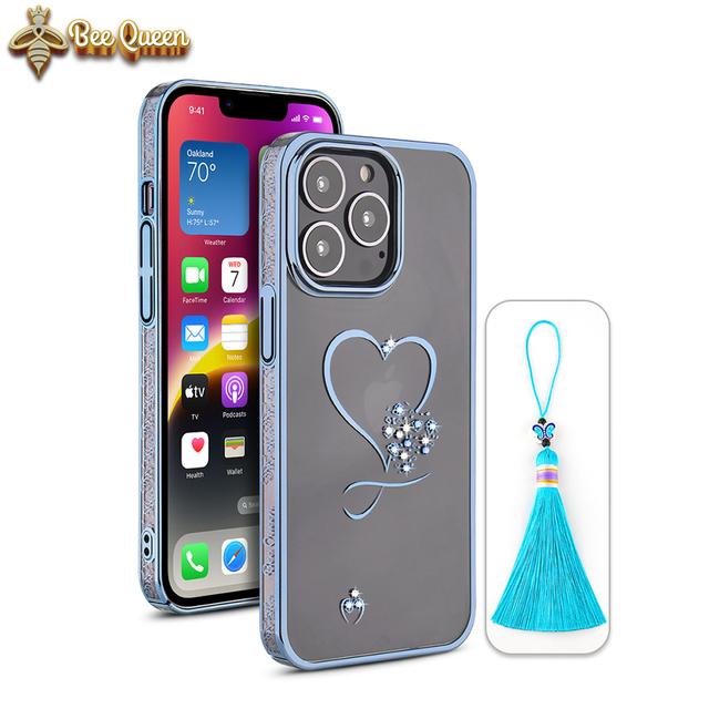 iPhone 13 Pro Max Bling Heart Blue Cases