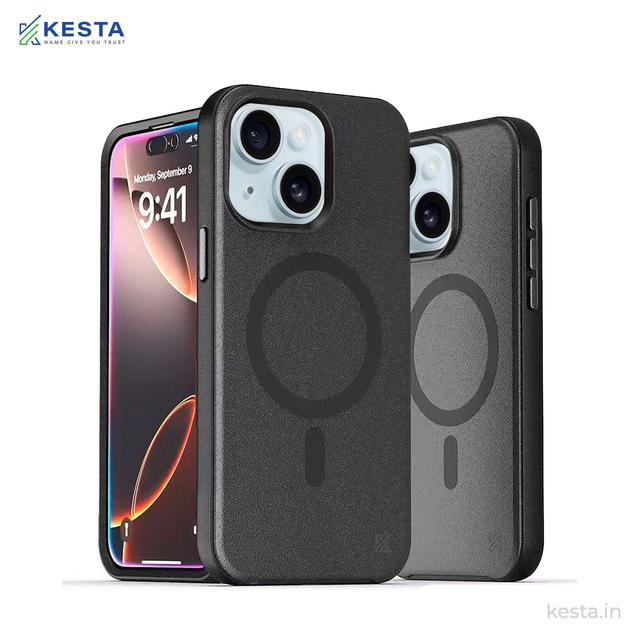 iPhone 15 Cover - MagArmour Black Hybrid Case (Grip + Gloss – Textured for Control, Smooth Style)