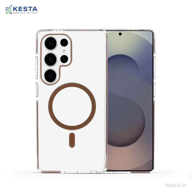 Samsung S24 Ultra Cover - Ice Crystals Gold Transparent Case (Military-Grade Drop Protection & Magsafe)