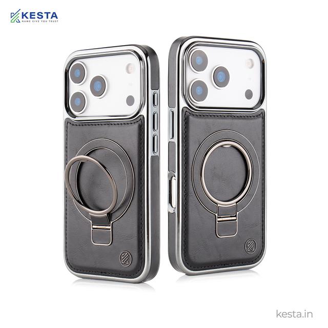 iPhone 17 Pro Cover - Classy Elite Black Leather Case (Built-In Magnetic Ring Holder)