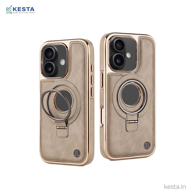 iPhone 16 Cover - Classy Elite Desert Leather Case (Built-In Magnetic Ring Holder)