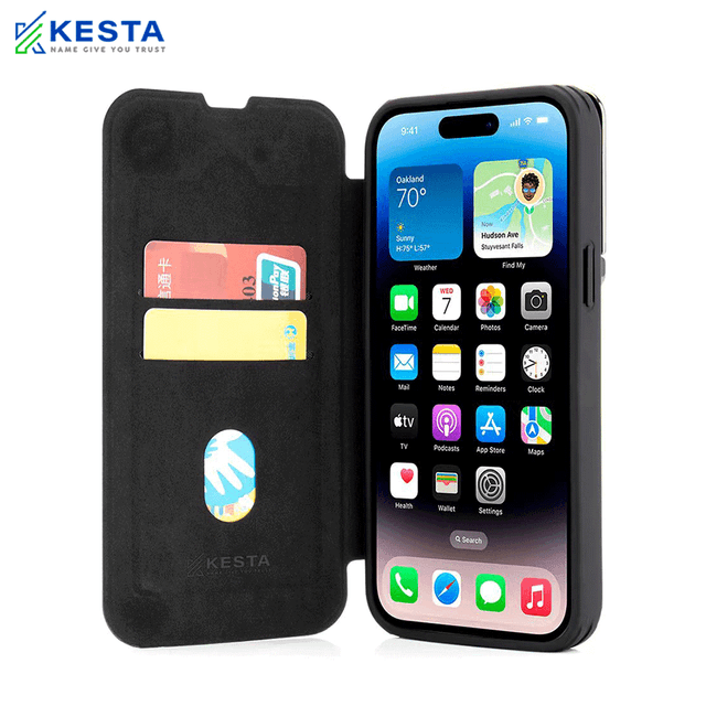 iPhone 15 Pro Max Flip Cover - Elegant Flip Black Leather Case (Handcrafted Excellence with a Luxurious Feel)