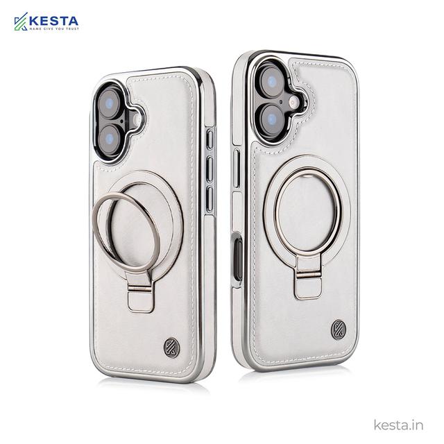 iPhone 17 Case – Classy Elite Grey Leather Magnetic Ring Holder | Kesta