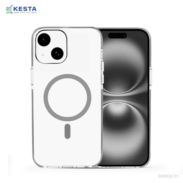 iPhone 15 Cover - Ice Crystals Grey Transparent Case (Military-Grade Drop Protection & Magsafe)