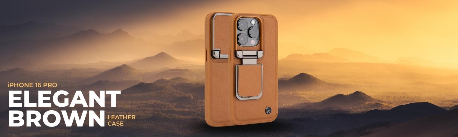 iPhone 16 Pro Cover - Elegant Brown Leather Case (With Camera Protection)