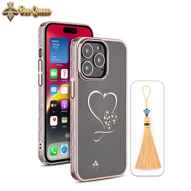 iPhone 14 Pro Max Cover - iPhone 14 Pro Max Cases Bling Heart Cloud Gold Colour