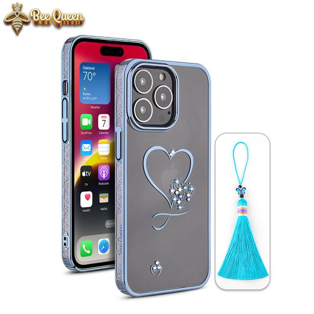 iPhone 14 Pro Max Bling Heart Blue Cases