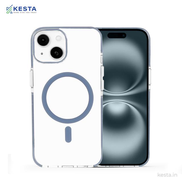 iPhone 15 Cover - Ice Crystals Blue Transparent Case (Military-Grade Drop Protection & Magsafe)