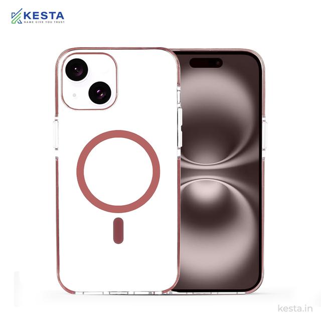 iPhone 15 Cover - Ice Crystals Pink Transparent Case (Military-Grade Drop Protection & Magsafe)