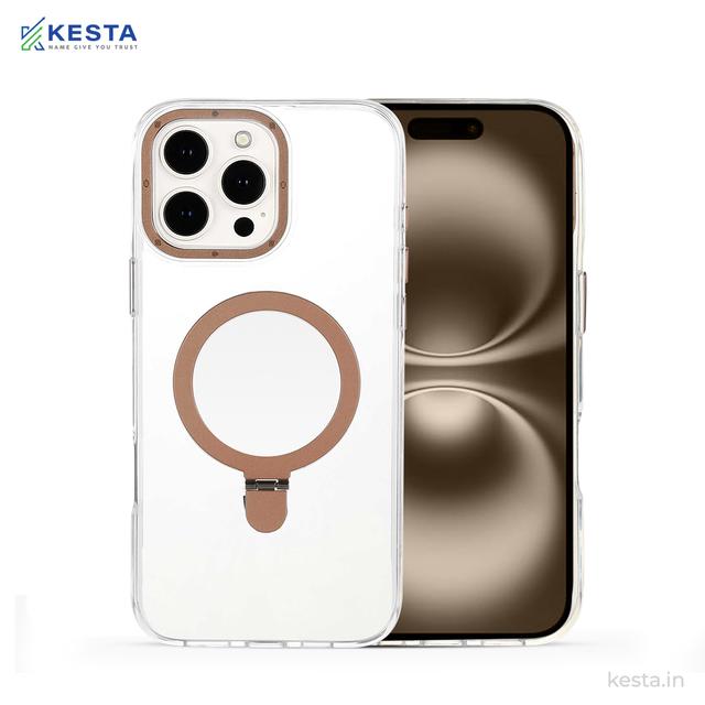 iPhone 16 Pro cover - Crystal Bracket Magnetic Gold Transparent Case (Built-in Bracket Stand Strong Magnetic Ring)