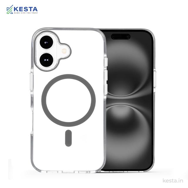 iPhone 16 Cover - Ice Crystals Grey Transparent Case (Military-Grade Drop Protection & Magsafe)