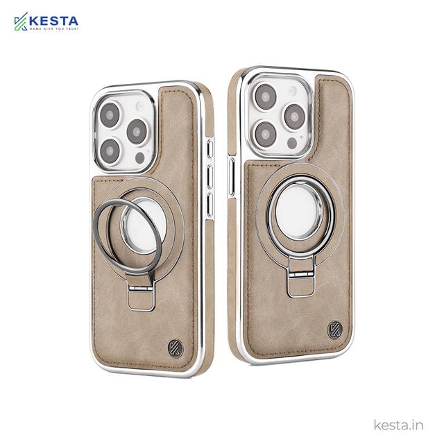 iPhone 15 Pro Cover - Classy Elite Desert Leather Case (Built-In Magnetic Ring Holder)