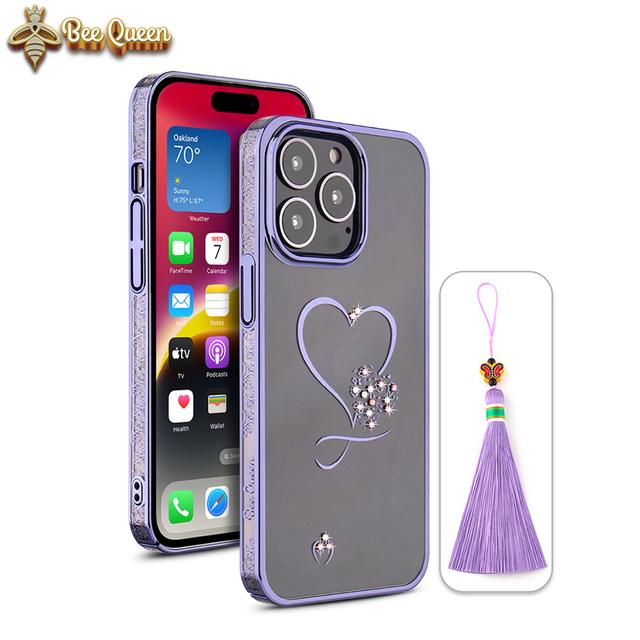 iPhone 14 Pro Bling Heart Purple Cases