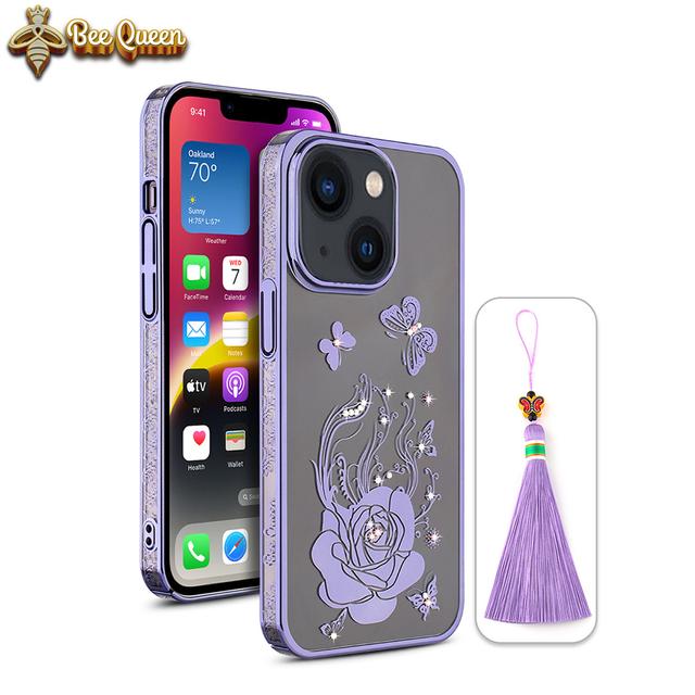 iPhone 14 Plus Bling Flower Purple Case