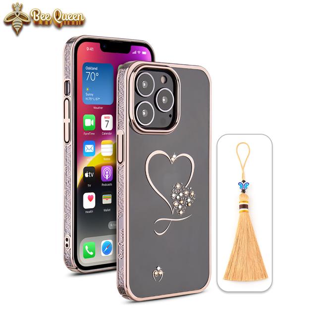 iPhone 13 Pro Max Bling Heart Cloud Gold Cases
