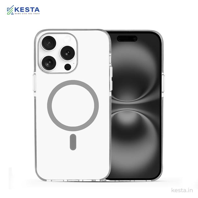 iPhone 15 Pro Cover - Ice Crystals Grey Transparent Case (Military-Grade Drop Protection & Magsafe)